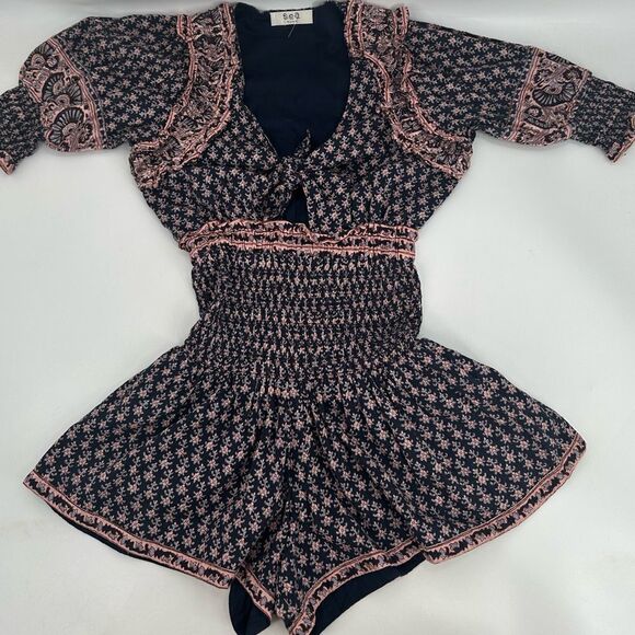 Sea New York Jasper Border Puff Sleeve Jumpsuit Romper in Marine - Picture 6 of 11